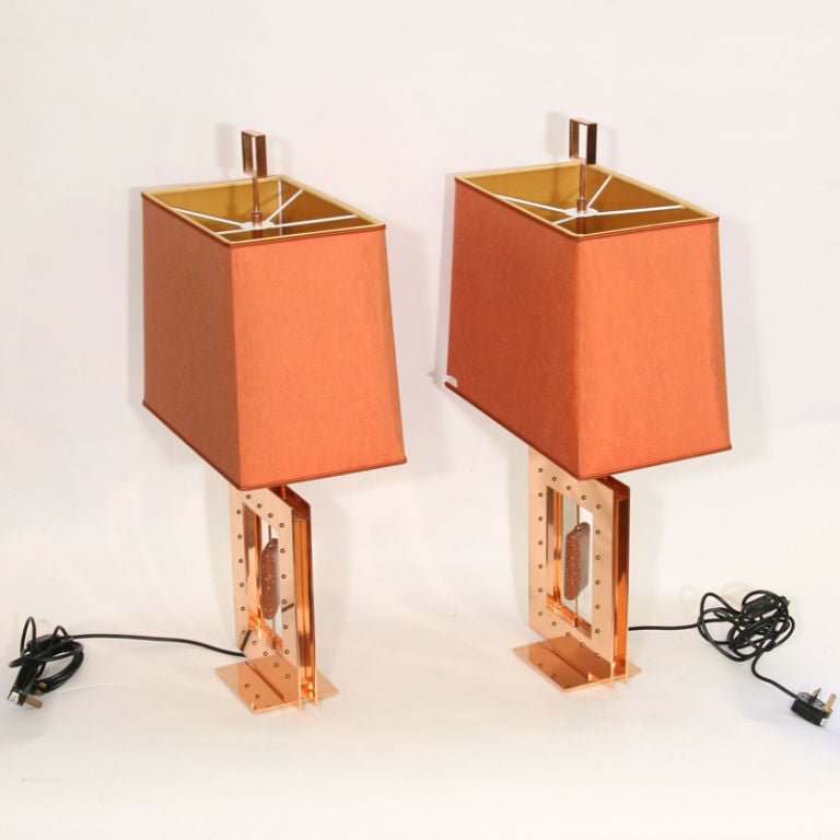 Copper Pair of table light homage to Cartier by Roberto Rida For Sale