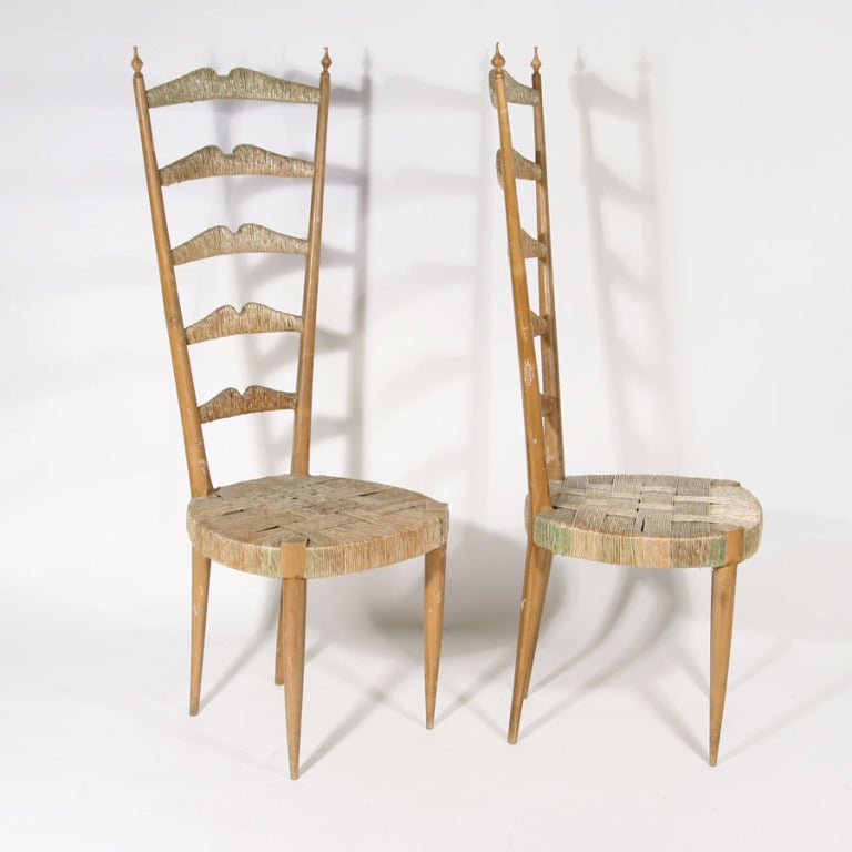 A Pair Of 1950s Elegant High Back Side Chairs