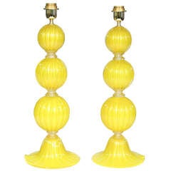 A Pair of Yellow Outstanding Murano Table lights