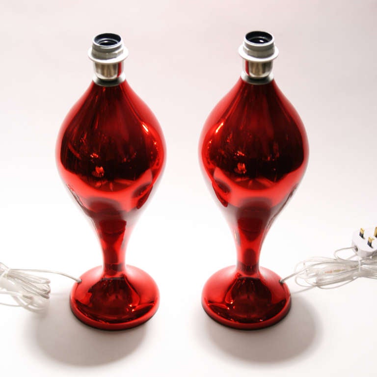 A Pair of Red Blown Mirrored Table Lamps
