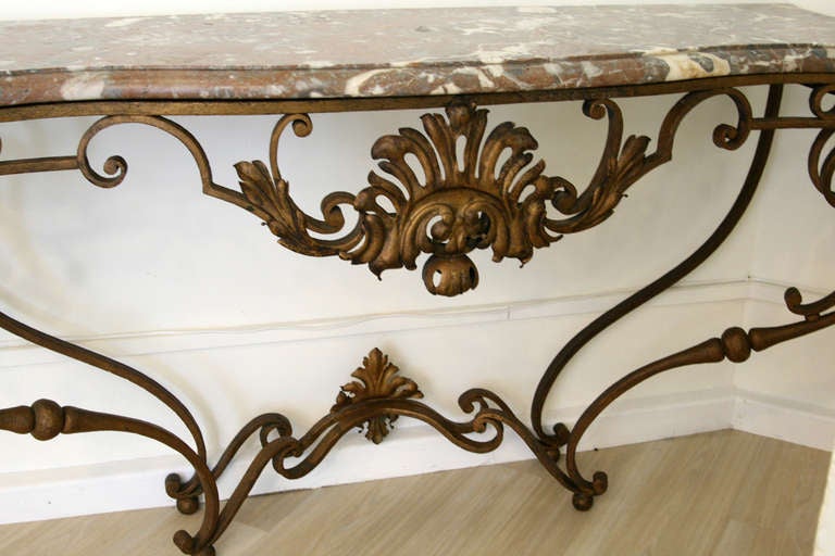 A Beautiful Gilt Wrought Iron Console Table In Good Condition For Sale In London, GB