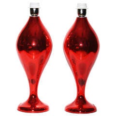 Vintage A Pair of Red Blown Mirrored Table Lamps