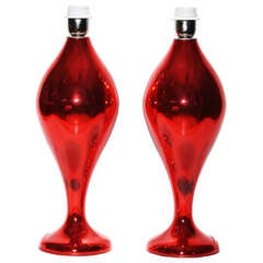 A Pair of Red Blown Mirrored Table Lamps A Pair of Red Blown Mirrored Table Lamps