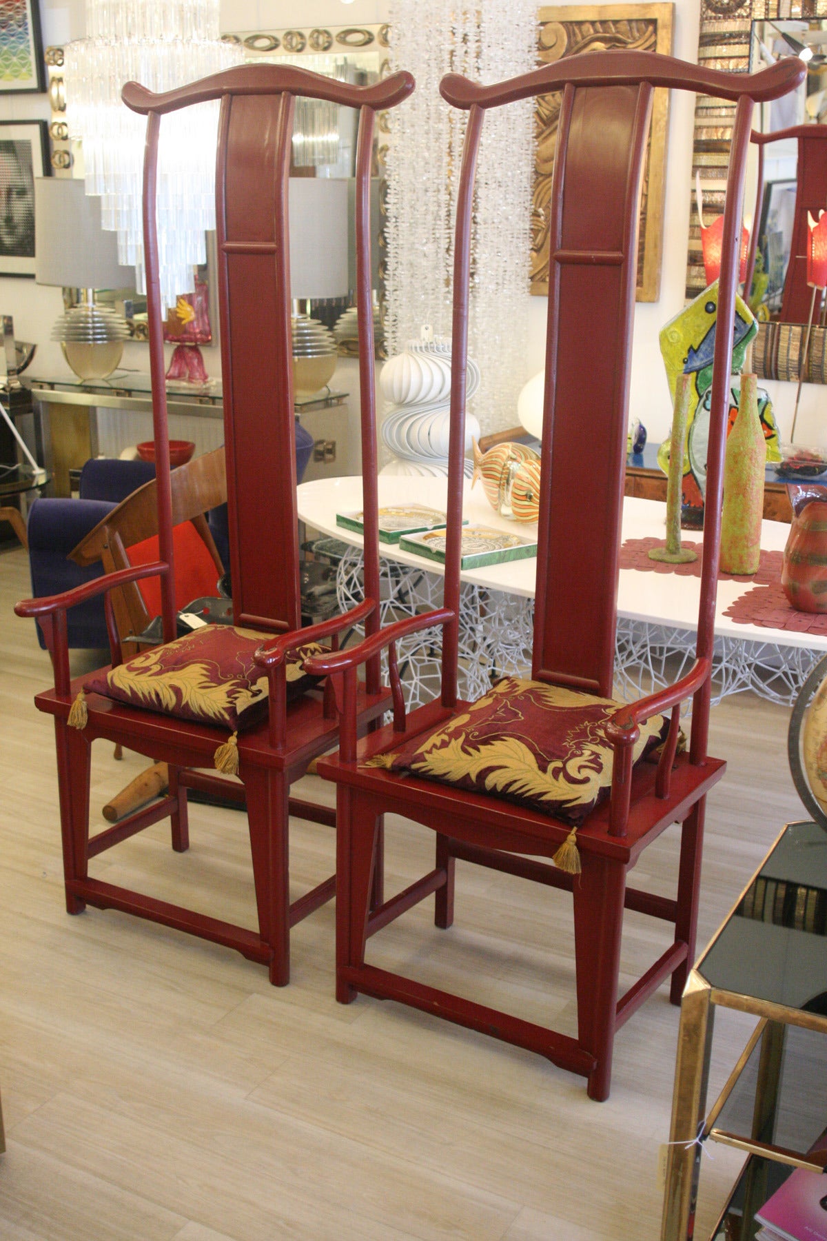 Pair of Outstanding Chinese Throne Tall Back Chairs