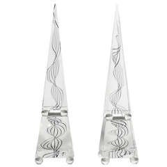 A Pair Of Glass Obelisks