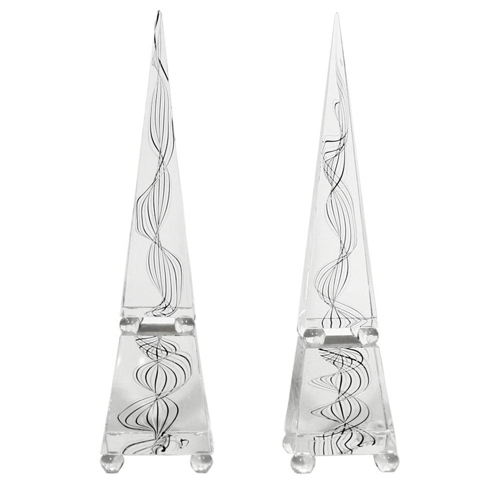 A Pair Of Glass Obelisks For Sale