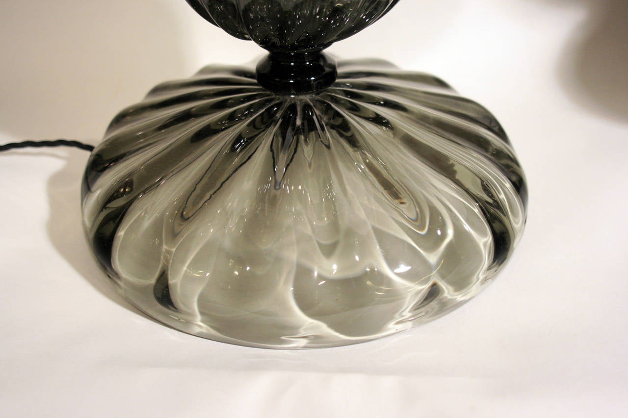 Italian Pair of Tall Murano Blown Glass Table Lights For Sale