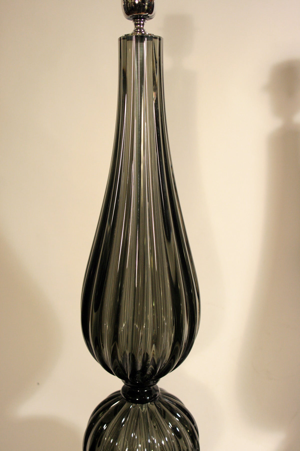 Pair of Tall Murano Blown Glass Table Lights In Excellent Condition For Sale In London, GB