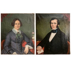 Antique Portraits of English Gentleman and Lady