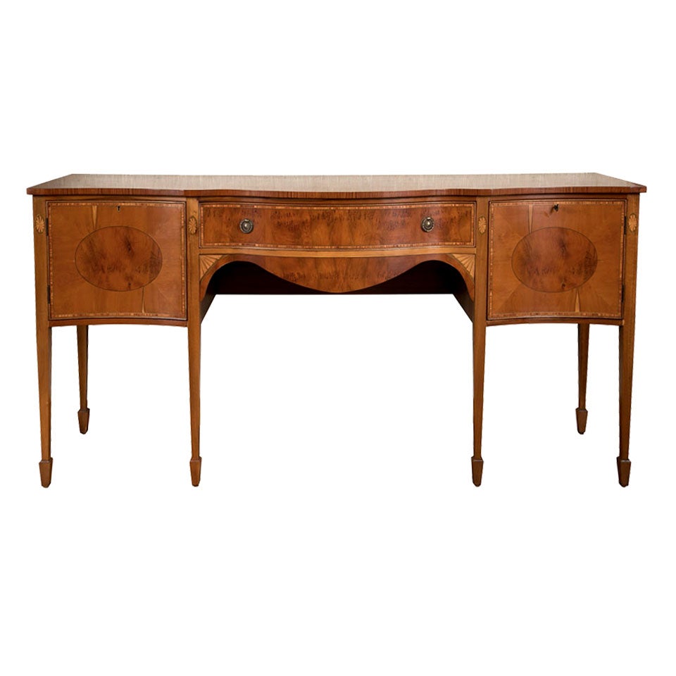 English Yew Wood Serpentine Sideboard For Sale
