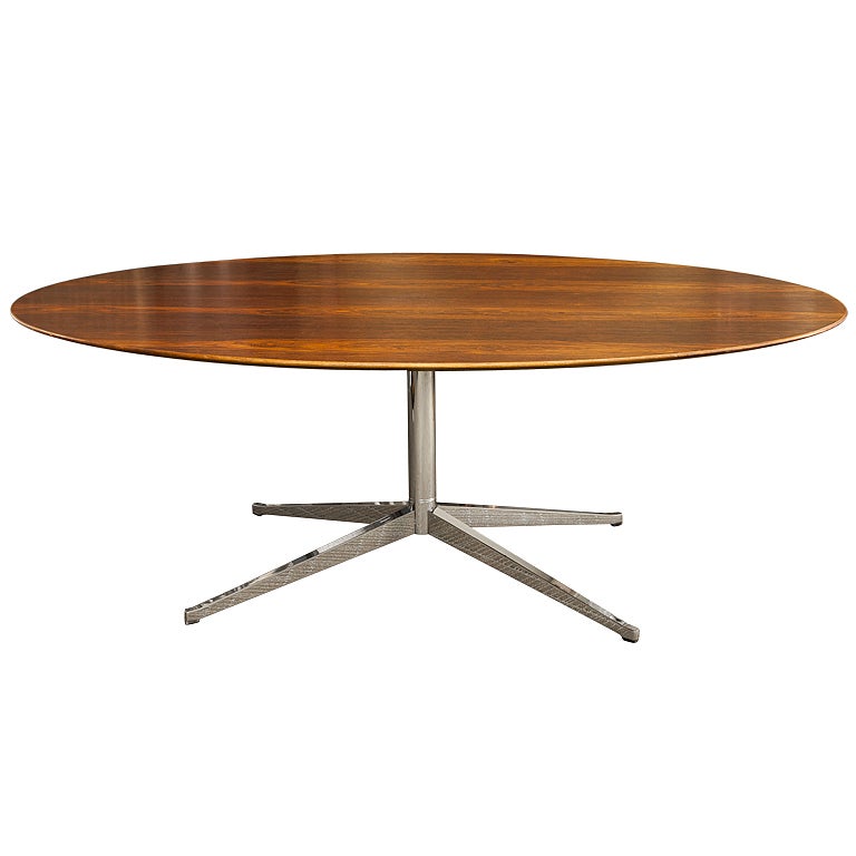 Florence Knoll Brazilian Rosewood and Chrome Oval Table