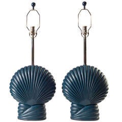A Pair Of Lacquered Blue Shell Lamps