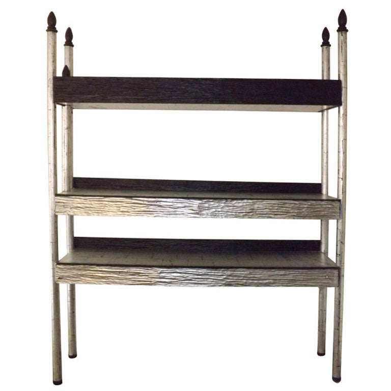 Phillip Lloyd Powell Etagere in Silver Leaf For Sale