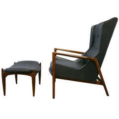 Ib Kofod Larsen Danish lounge chair and ottoman
