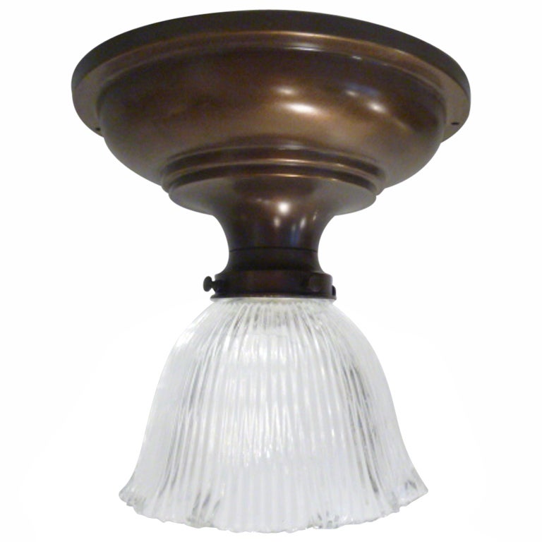Vintage Flush Mount Light Fixture with Fluted Glass Shade