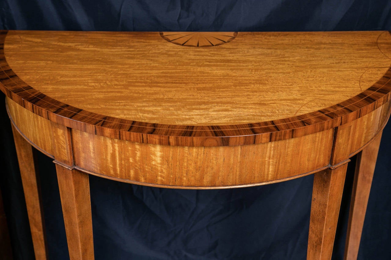 Custom English Satinwood Demilune / Console In New Condition For Sale In Woodbury, CT