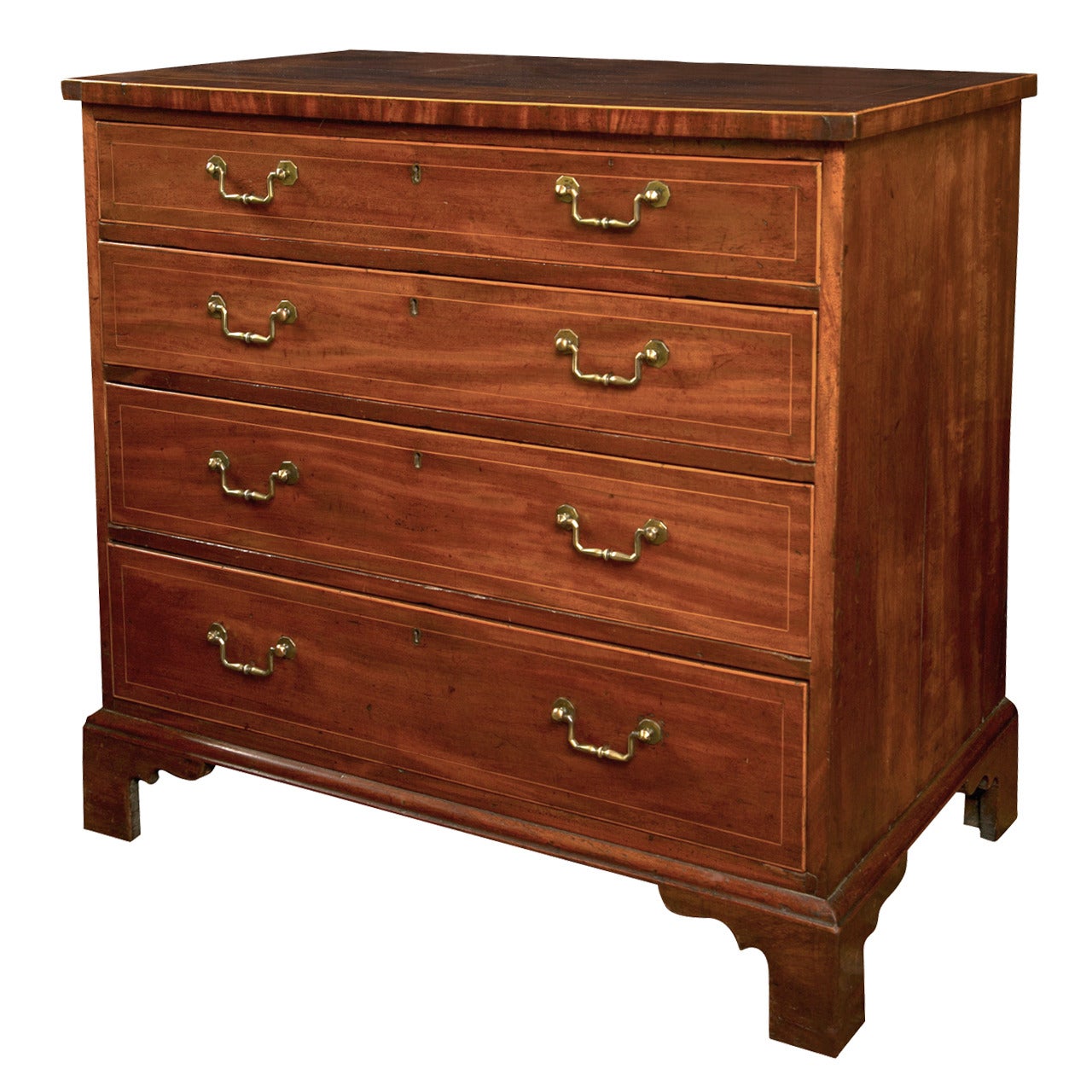 Mahogany Bachelor's Chest of Drawers with Banding For Sale