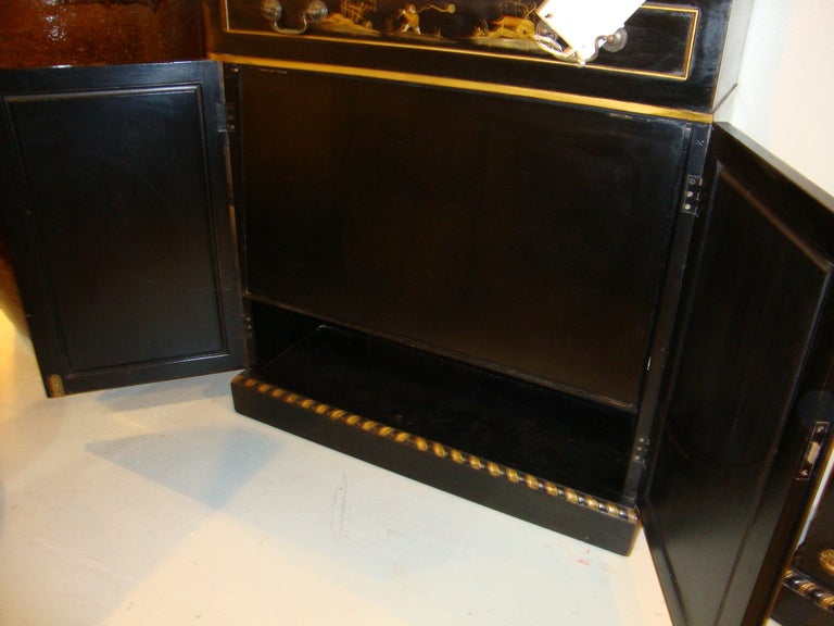 Pair of Chinoiserie Style Ebonized Secretary Bookcases 2