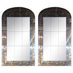 Pair of Monumental Eglomise Glass Mirrors manner of Jansen