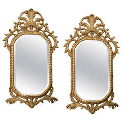 Pair of Giltwood Mirrors in Shell and Leaf Design