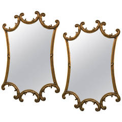 Pair of Hollywood Regency Gilt Gold Mirrors