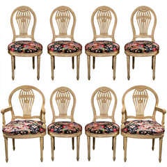 Set of 8 French Painted Balloon-Back Dining Chairs by Jansen