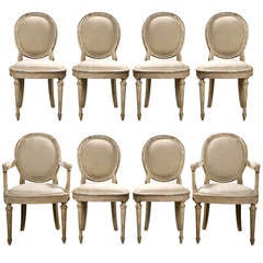 Set of 8 French Louis XVI Style Painted Dining Chairs Jansen