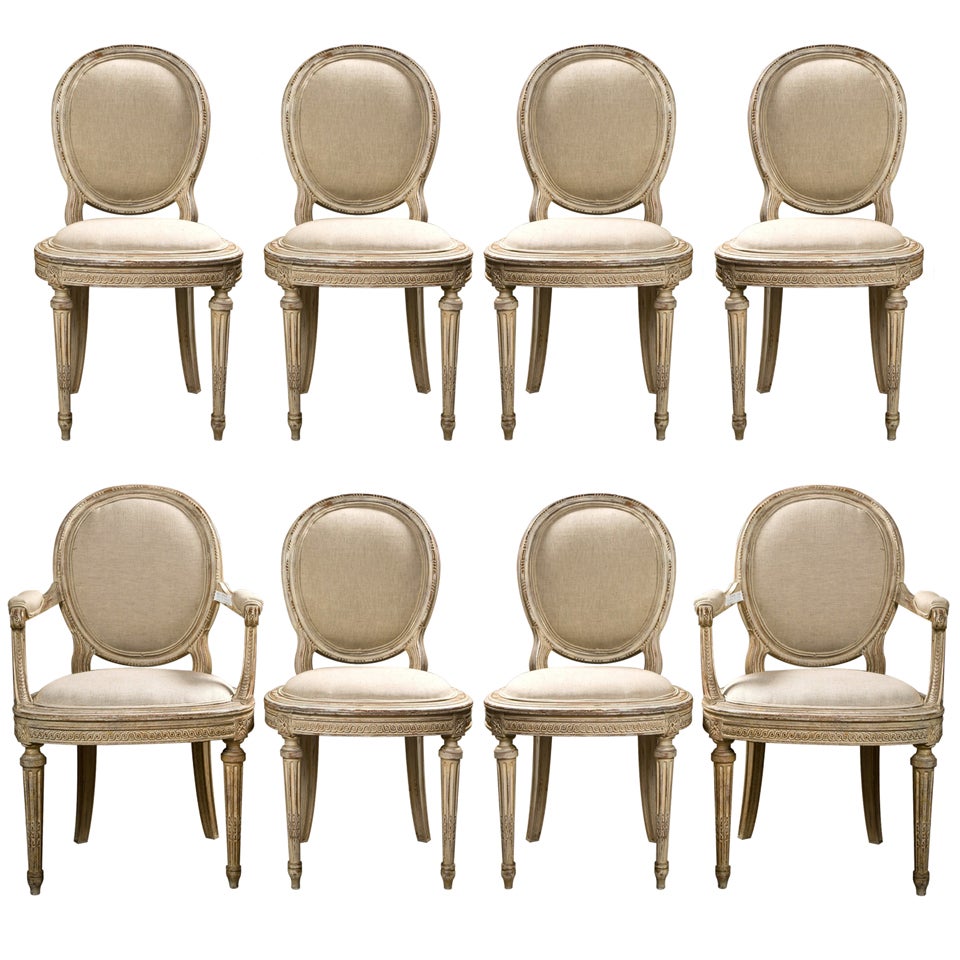 Set of 8 French Louis XVI Style Painted Dining Chairs Jansen