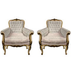 Pair of French Rococo Style Bergere Chairs attrib to Jansen
