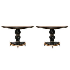 Pair of Maison Jansen Demilune Consoles with Mirror Tops