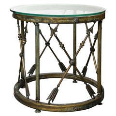 Antique Bronze Glass Top Directoie Style Arrow Form Drum Table