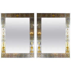 Pair of Monumental Eglomise Mirror by Jansen
