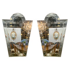 Pair of Venetian 'Key Hole' Shaped Beveled Glass Mirrors Hollywood Regency Style