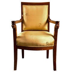 Russian Neoclassical Fauteuil Armchair in Silk Fabric