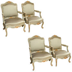 Set of Four Louis XVI Style Parcel-Gilt and Paint Decorated Armchairs 6