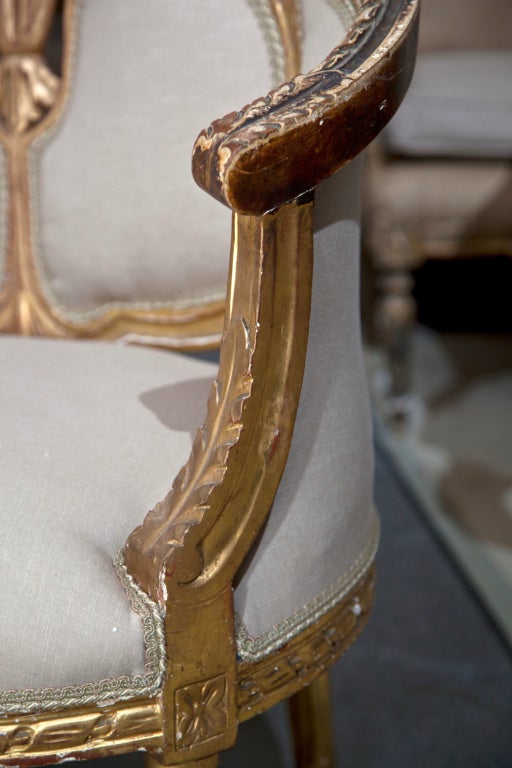 Wood Pair of French Louis XV Gilded Bergere Chairs