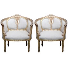 Pair of French Louis XV Gilded Bergere Chairs