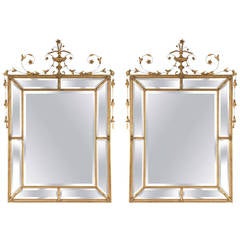 Pair of Monumental Louis XVI Style Giltwood Mirrors