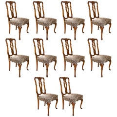 Set Ten Fine Queen Anne Styled Dining Chairs In New Fabric Walnut Cabriole Legs