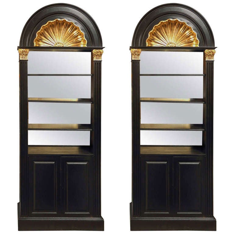 Pair of Ebonized, Mirrored, Back Cabinets by Maison Jansen
