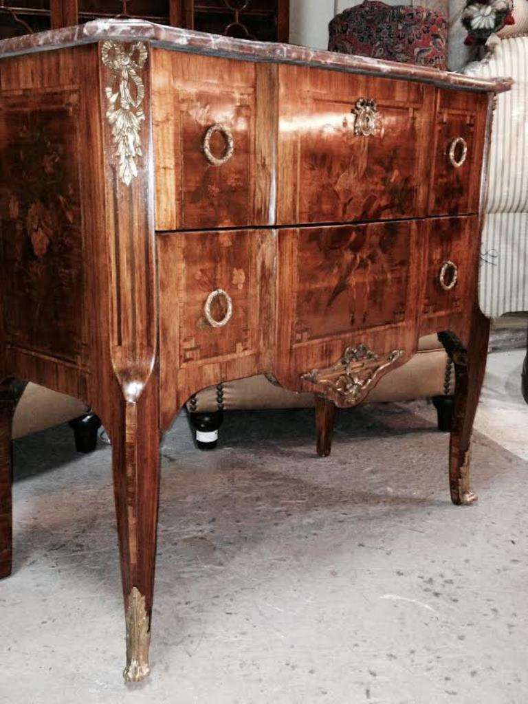 Pair of Transitional Louis XV Style Marble Top French Commodes 6