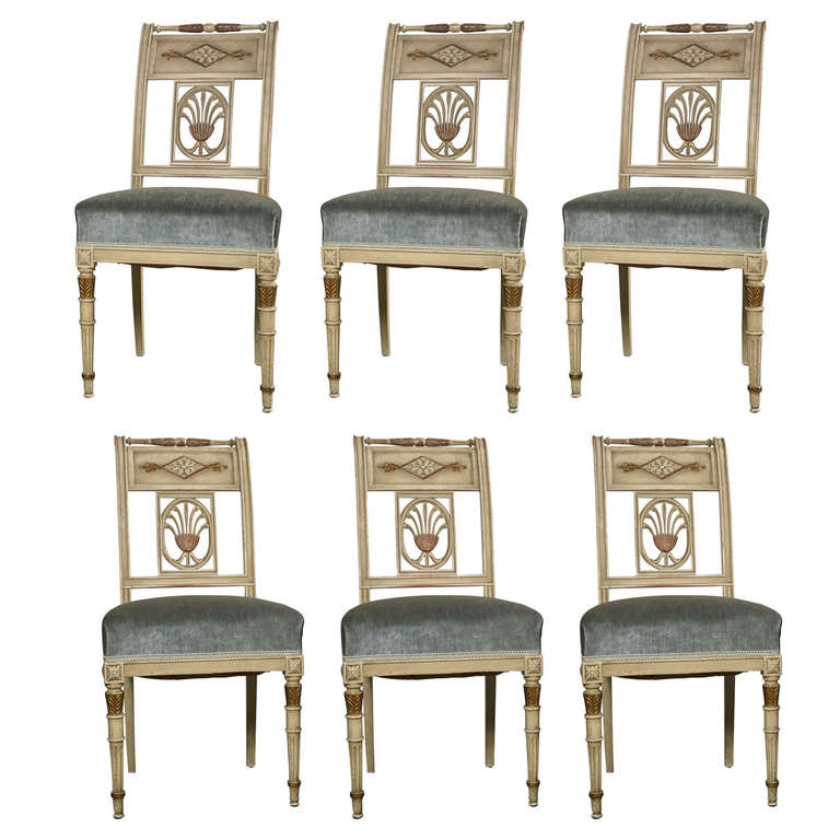 Six Fine Hollywood Regency Style Original Painted Side / Dining Chairs by Jansen