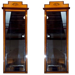 Antique Monumental Vertical Wall Mirrors, Satinwood, Mahogany, England, 20th C.