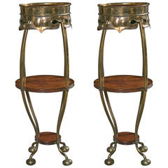 Pair of Art Deco Brass Rosewood Pedestal Stands 1