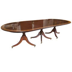 Monumental George III Style Triple Pedestal Banded Dining Table