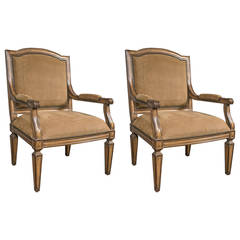 Pair of Kreiss Custom Quality Louis XVI Style Armchairs with Suede Upholstery