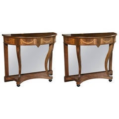 Pair of Rosewood Demilune Console Tables