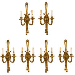 Set of 6 Gilt Bronze 2-Light Tasstle Form Wall Sconces