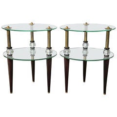 Pair Art Deco Glass & Mirror End Tables Mid-Century Modern