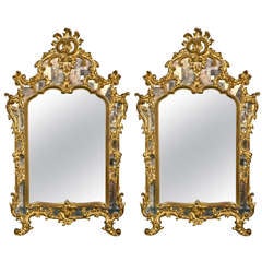 Pair of Italian Gilt Wooden Mirrors